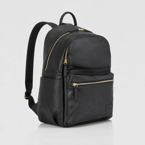 Allis baby black changing backpack with gold-tone zippers and hardware.