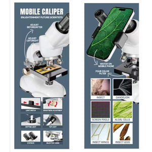 White binocular microscope with wide-angle eyepieces and smartphone adapter fitted