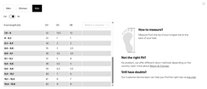 Camper Kids Shoe Size Guide for boys and Girls - Size EU 32 /UK 13 - EU 42 /UK 8