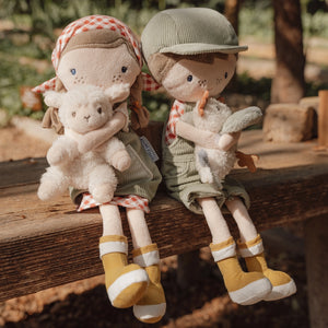 Plush farm toy with cotton and polyester filling.