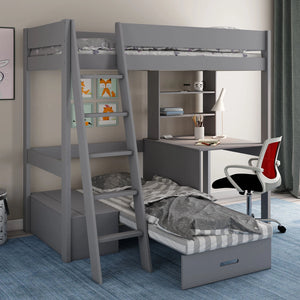 Estella Grey High Sleeper with desk in use, futon in sofa position