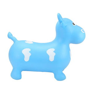 Side view of the big face blue bull toy.