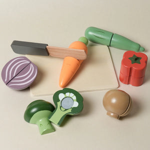 Children's play food set with wooden knife