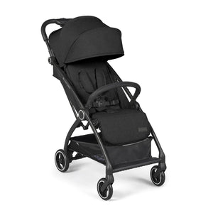 Adjustable leg rest and gate-opening bumper bar the baby pushchair.