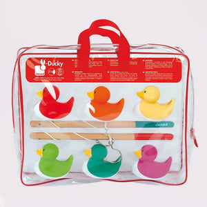 Convenient storage bag for Janod duck bath toys.