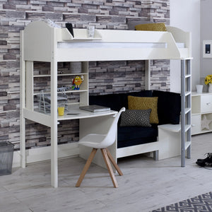Kids loft bed with built-in workspace and storage solutions