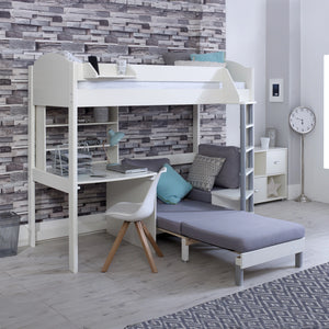 Kids Avenue Noah C High Sleeper Bed with Desk & Sofa - Silver
