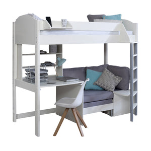 Space-saving bunk bed featuring study area and guest bed