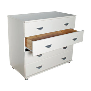 Kids bunk bed with 4-drawer chest for ample clothing storage.