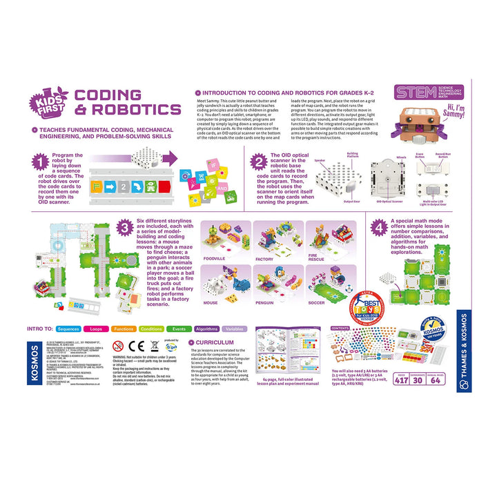 Kids Coding Robot with colorful code cards and map grid.