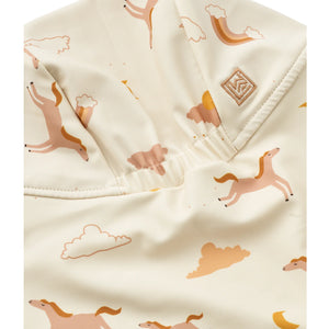 Close view of swim hat fabric.
