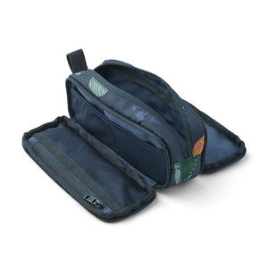 Compact school pencil case with durable zip closures and side strap