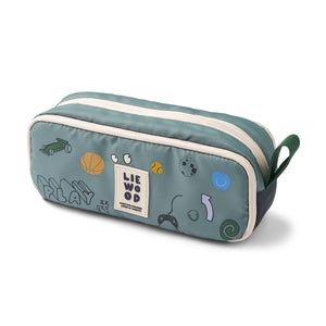 Liewood school pencil case side angle showing soft structured design in dusty peppermint