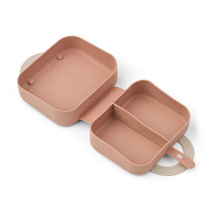 Open Liewood Elara collapsible lunchbox in mood pale tuscany showing the interior storage sections and divider.