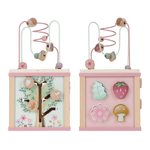 Side view with puzzle shapes on Little Dutch wooden activity cube