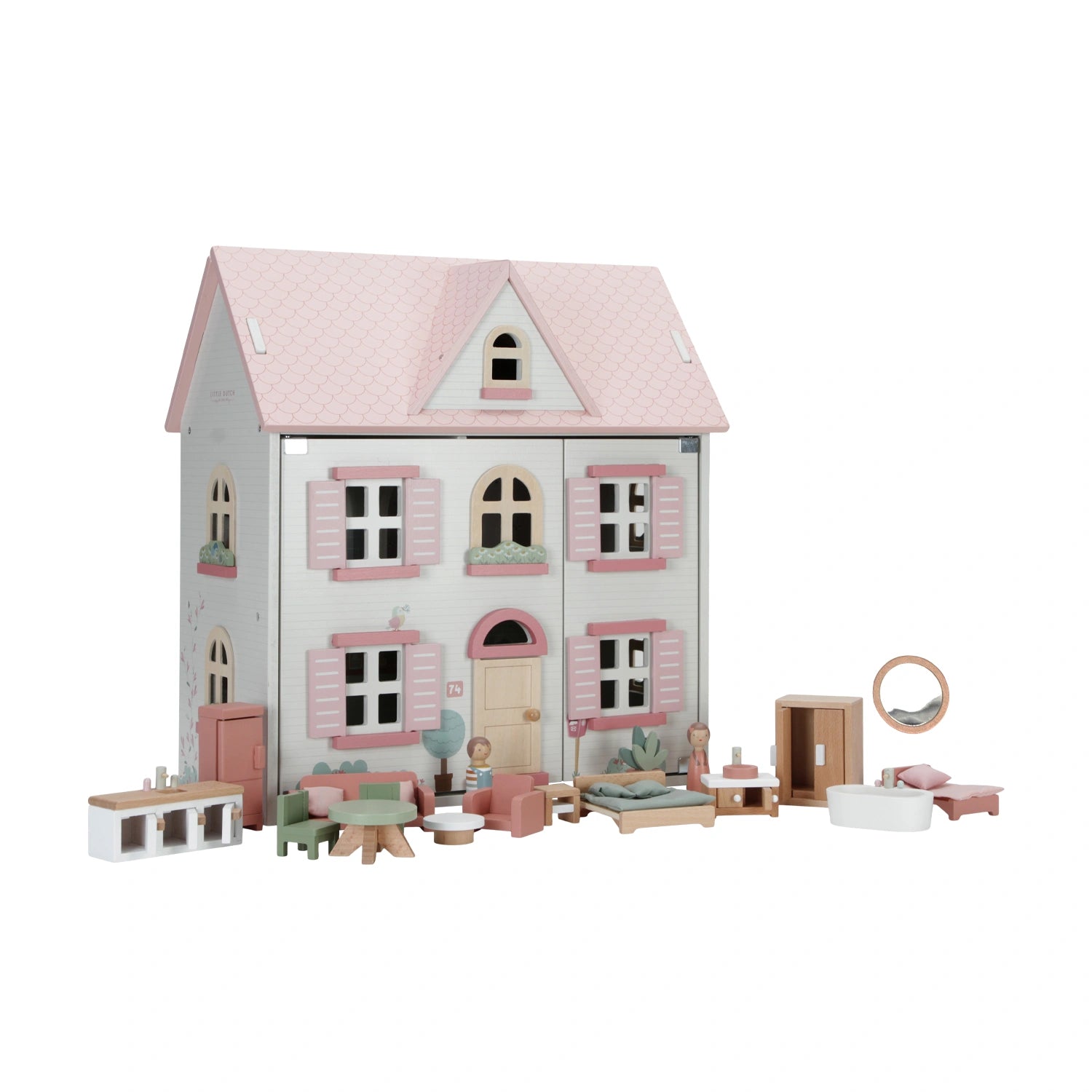 Little Dutch Wooden Dolls House with Furniture Pink, Small Smart UK