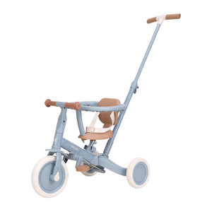 Little Dutch blue tricycle in push mode with extended parent handle