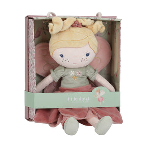 Little dutch fairy mila in pink floral dress with a soft, layered skirt that matches the Fairy Garden theme.
