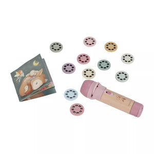 Interchangeable illustrated discs and matching story booklets for Little Dutch pink projector