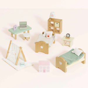 Le toy van wooden dolls house bedroom furniture set - 24 Piece.