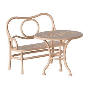 Maileg café set big mouse pale pink – table and bench.