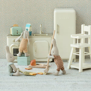 Maileg Miniature Bread Box with utensils for dollhouse kitchens.
