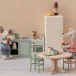 Maileg miniature fridge in the maileg mouse house.