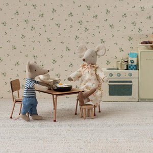 Miniature wooden table and chair set for Maileg Mouse House.