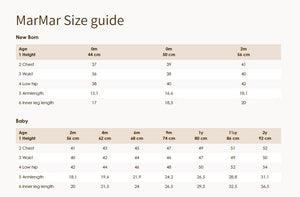 MarMar Size guide