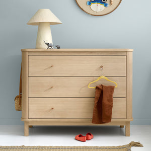 Stylish kids’ storage dresser with clean lines and neutral design
