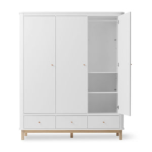 Elegant white MDF wardrobe with oak or birch details in Nordic design