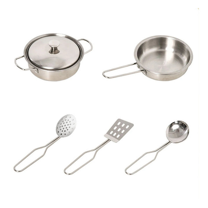Stainless Steel Play Kitchen Accessories – 5-Piece Set for Kids