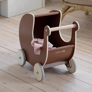 Sebra Wooden Dolls Pram Dark Amber in Room