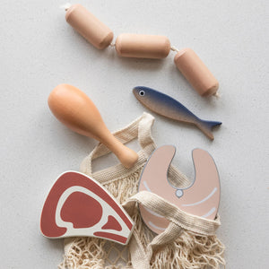 Safe, long-lasting wooden toy meat and fish for little hands and everyday play