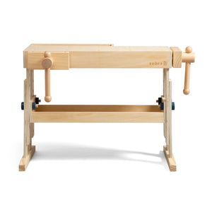 Sebra woodworking bench for kids with tools and vises.