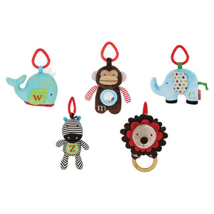 Baby activity gym with 5 hanging animal toys and 13 adjustable loops