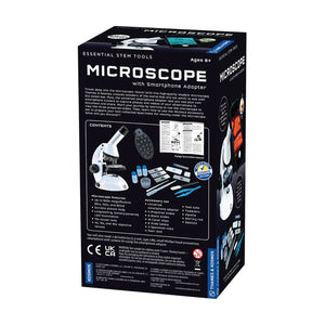 Thames & Kosmos microscope with smartphone adapter in box.