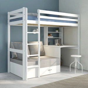 The Thuka Hit 9 High Sleeper is very useful because it has a desk, shelves, and a storage box.