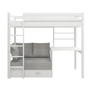 Front view of the bunk bed in a white background.