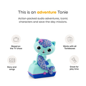 Features of mercat tonie and other characters from gabby’s dollhouse.