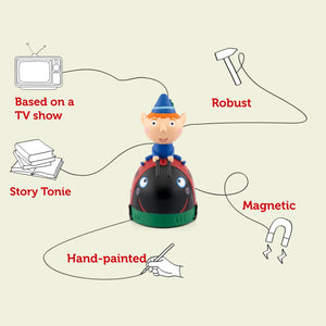 Detailed shot of the Ben Elf Toniebox figure used for screen-free play.