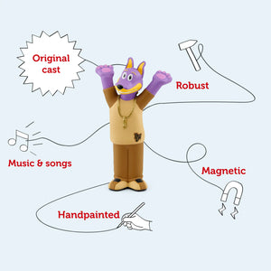 Features of bow wizzle tonie figure from doggyland, a hand‑painted dog character.