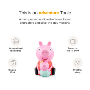 The Peppa Pig audio figurine designed for the Toniebox system, featuring stories about welcoming a new sibling to the family.