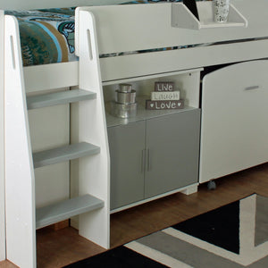Close-up of Midsleeper Bed pull-out desk and storage chest