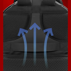 The black backpack featuring ergonomic padded straps and a breathable back panel