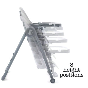 Highchair featuring eight adjustable height positions for dining.