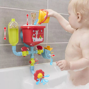 Baby putting water on Sophie the Giraffe Pipes Folies