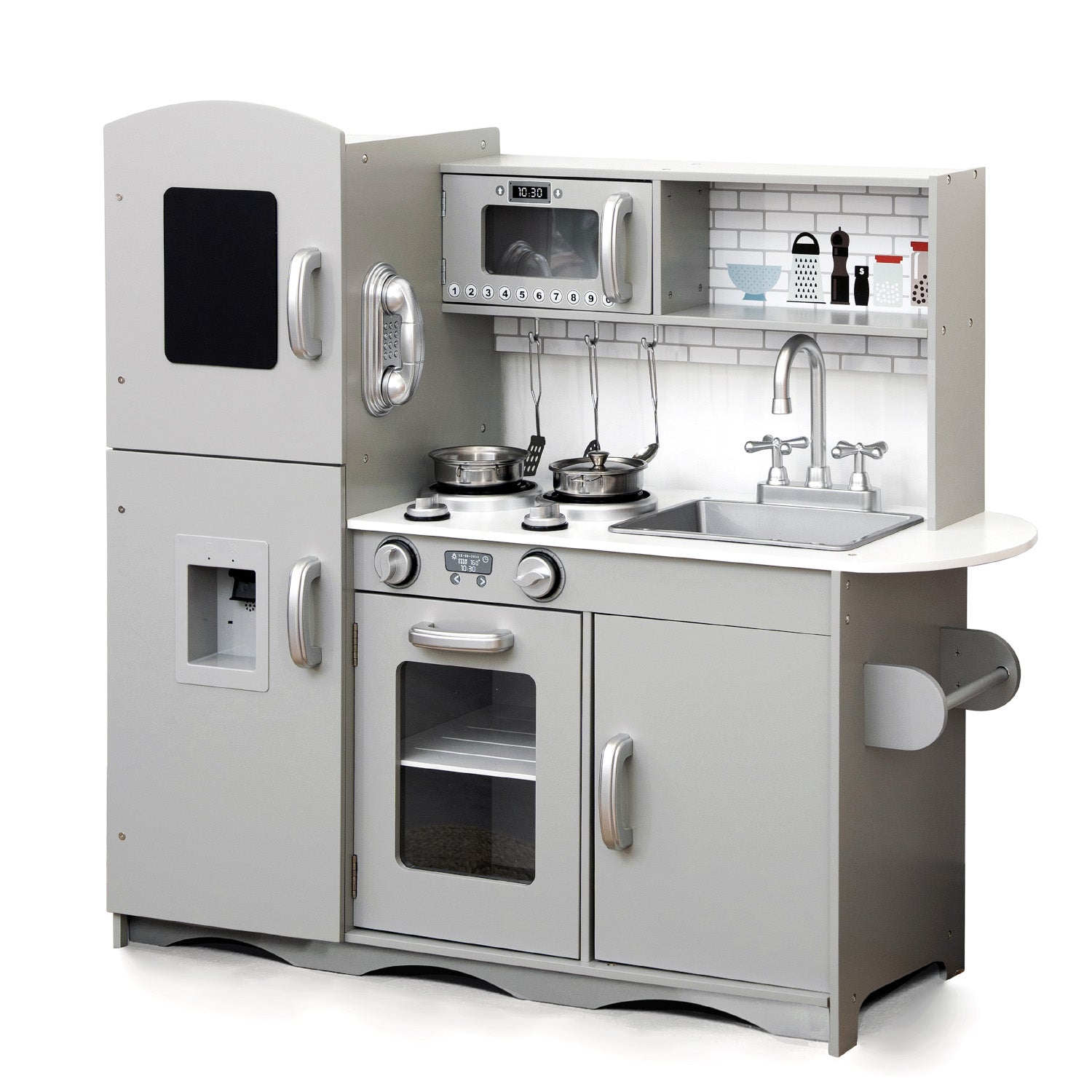 Deluxe Grey Wooden Toy Kitchen Set with Utensils Grey