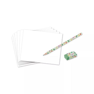 Dino drawing box paper pencil and eraser