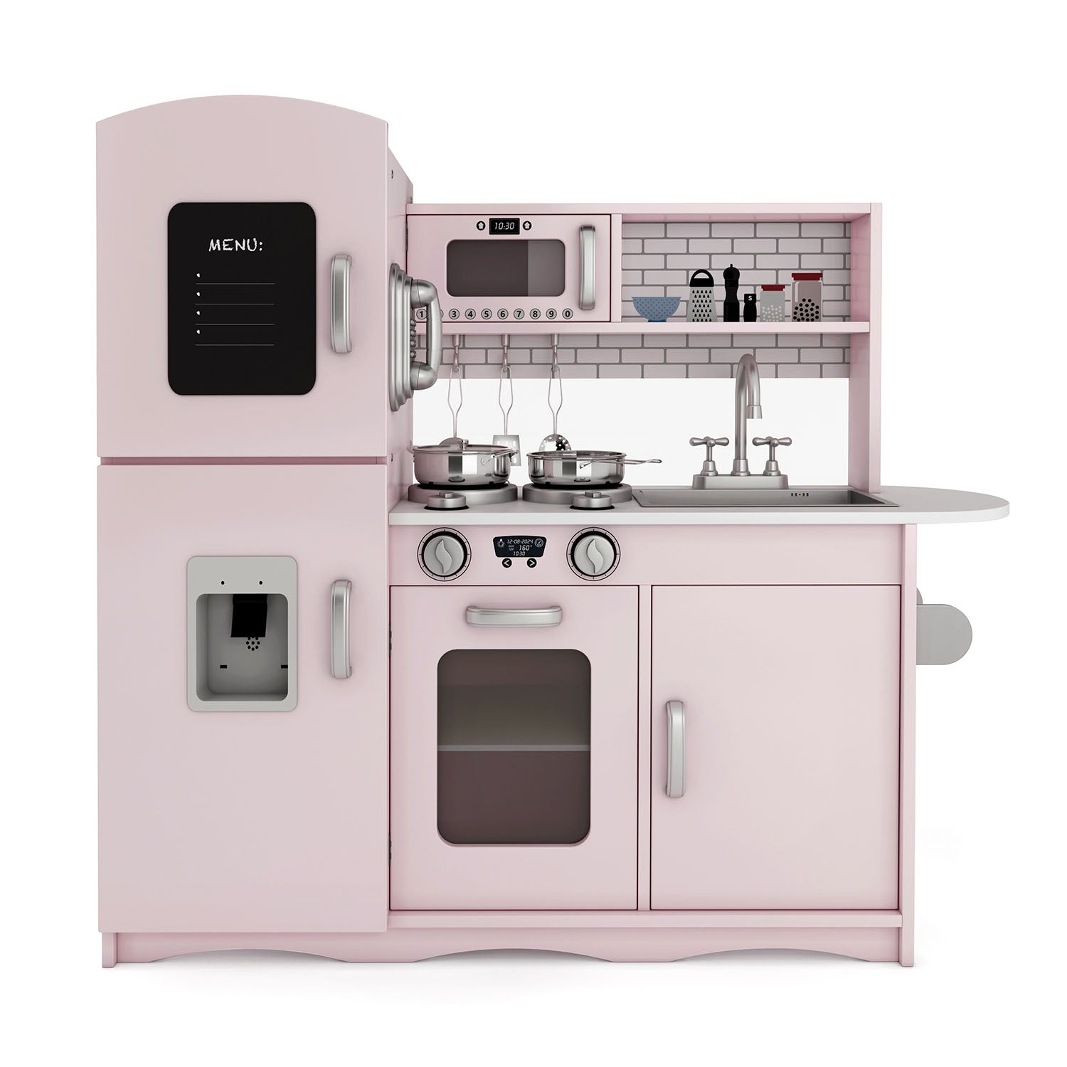 Deluxe Pink Wooden Play Kitchen with Accessories1